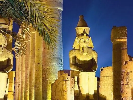 Luxor Temple at night from the inside