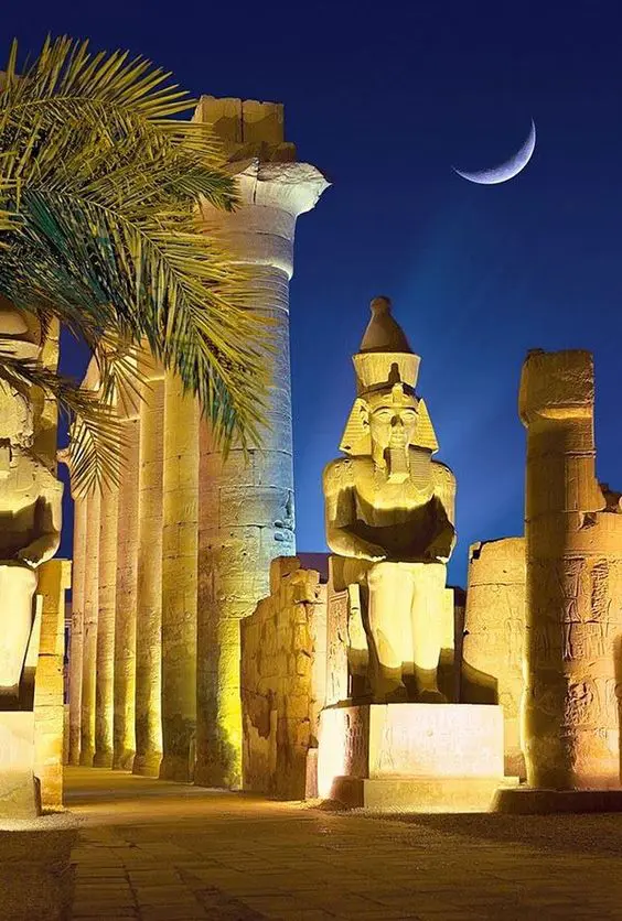 Luxor Temple at night from the inside